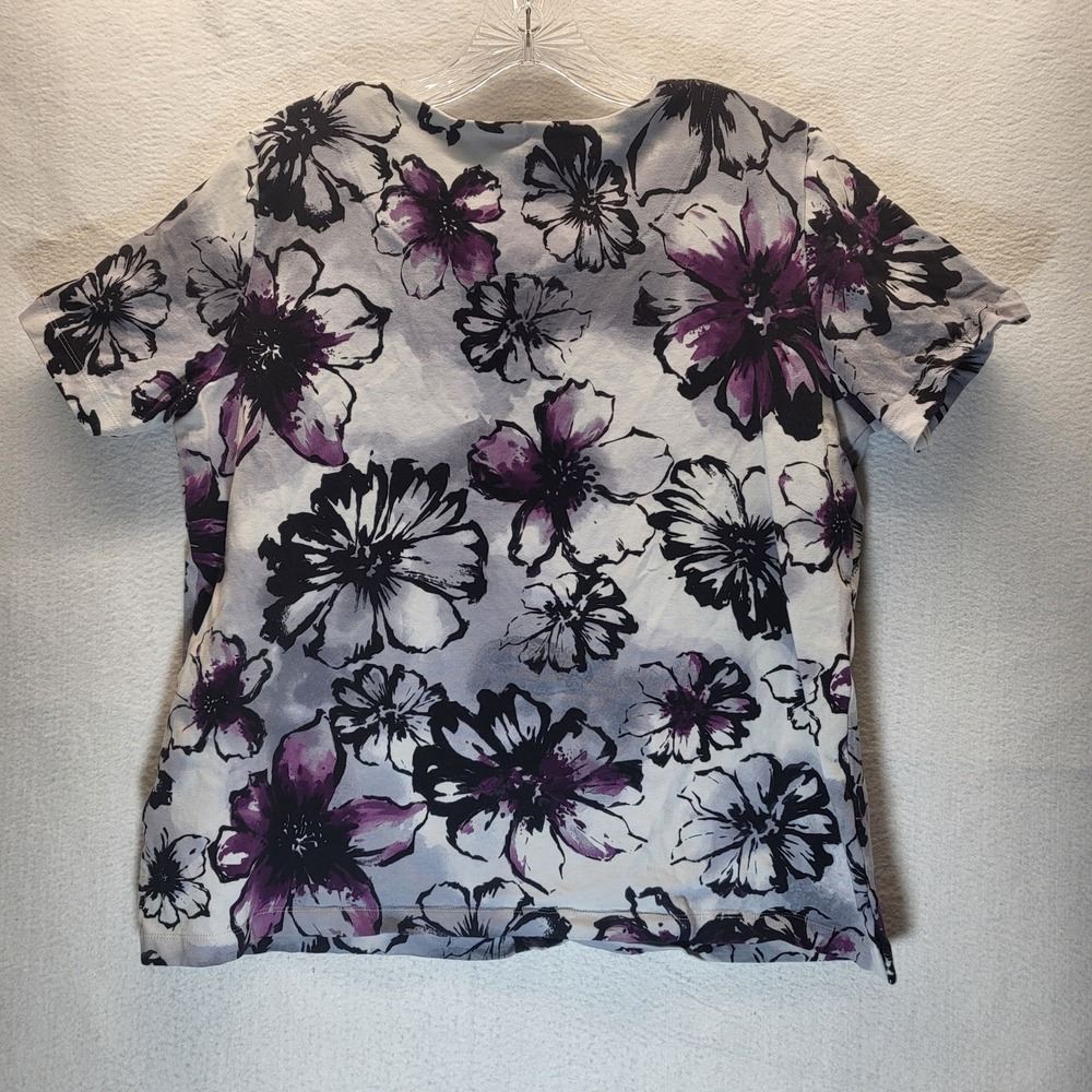 Alfred Dunner Womens Med Floral Print Short Sleeve Blouse Embellished Neckline - Picture 7 of 8